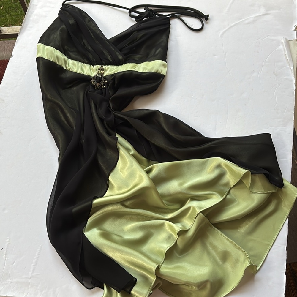 Vintage y2k Halter Dress Black Green Betsey Johnson Whimsy Goth Fairy Mini Bias - Picture 3 of 17
